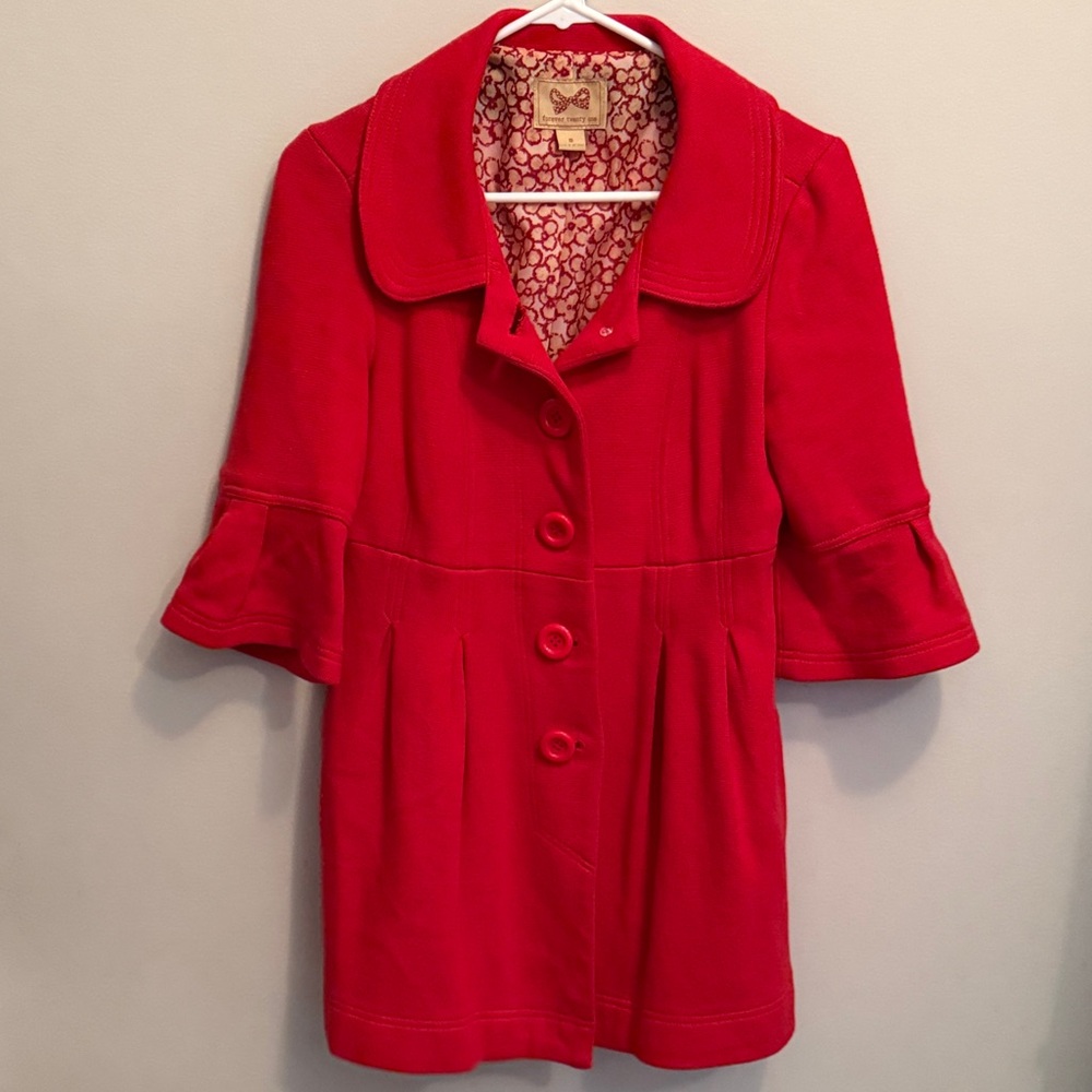 Forever 21 Vibrant Red Jacket 3/4 Length Sleeve. Size Medium